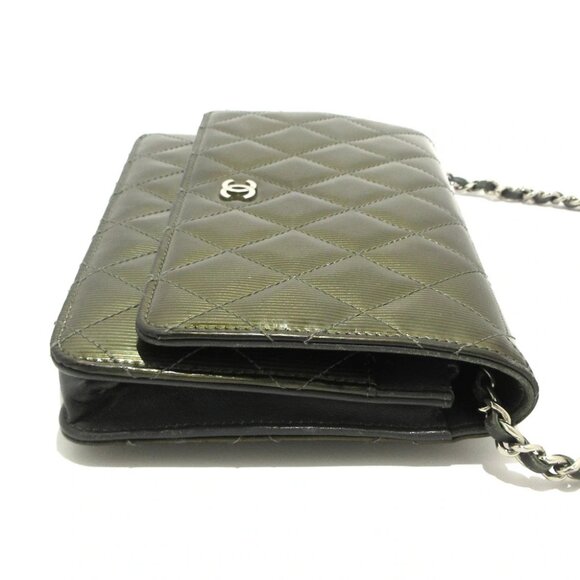 Auth CHANEL Matelasse - Khaki Gray Patent Leather Leather Other Style Wallet - Picture 8 of 13